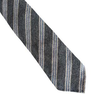 Kiton Napoli Tie 5 Fold Tweed Wool Silk Stripe Tie Blue Grey Italy Modern